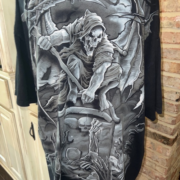 Vintage 2007 Gravestone Reaper Black & White Graphic All Over T Shirt Men’s 2X - Picture 8 of 12